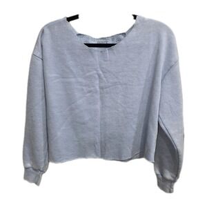 Royce  Women's Sz S Cropped Sweatshirt Long Sleeve Light‎ Blue   Cozy Raw Hem